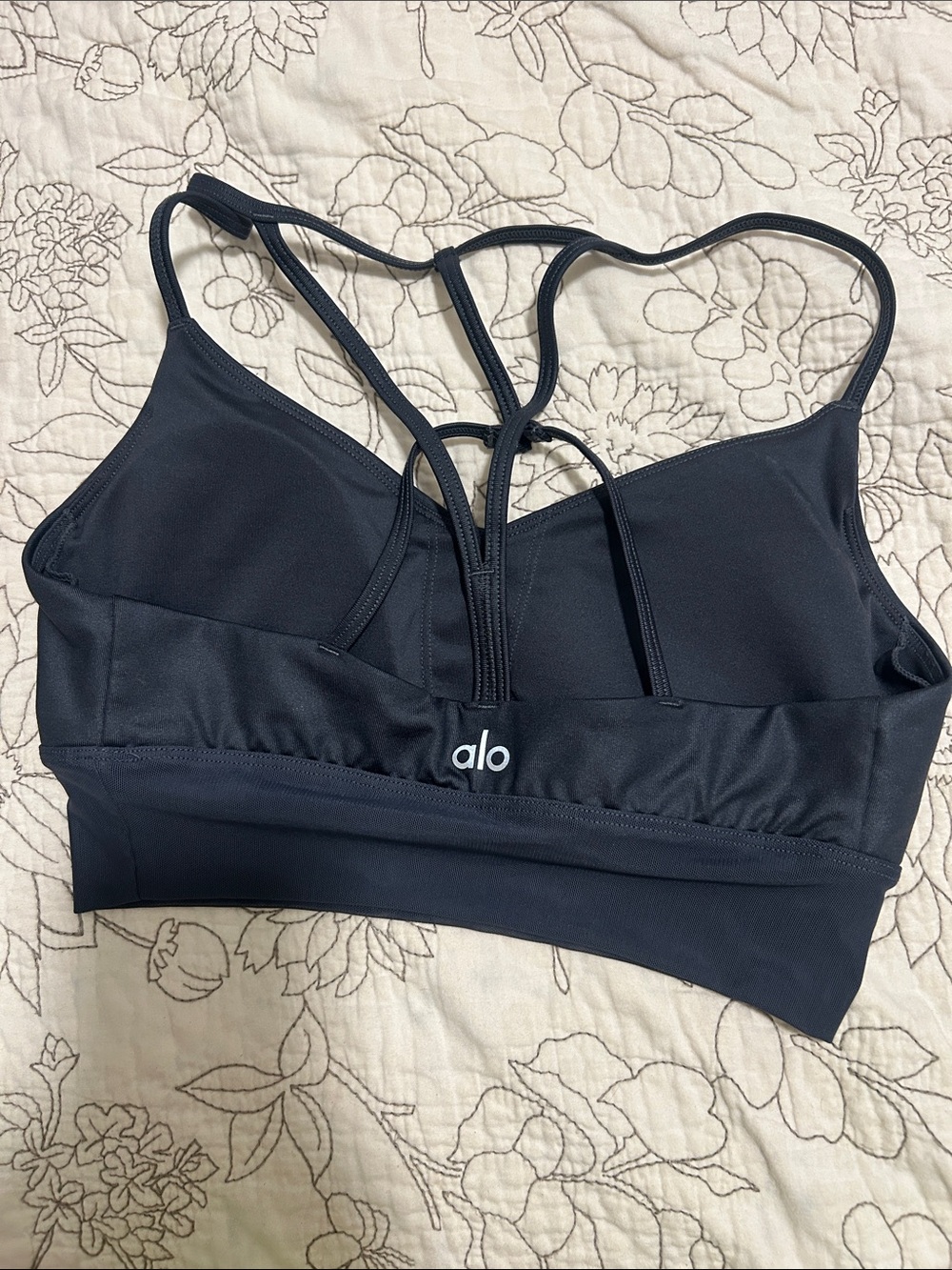 ALO Yoga Black Strappy Front-Cut Sports Bra
